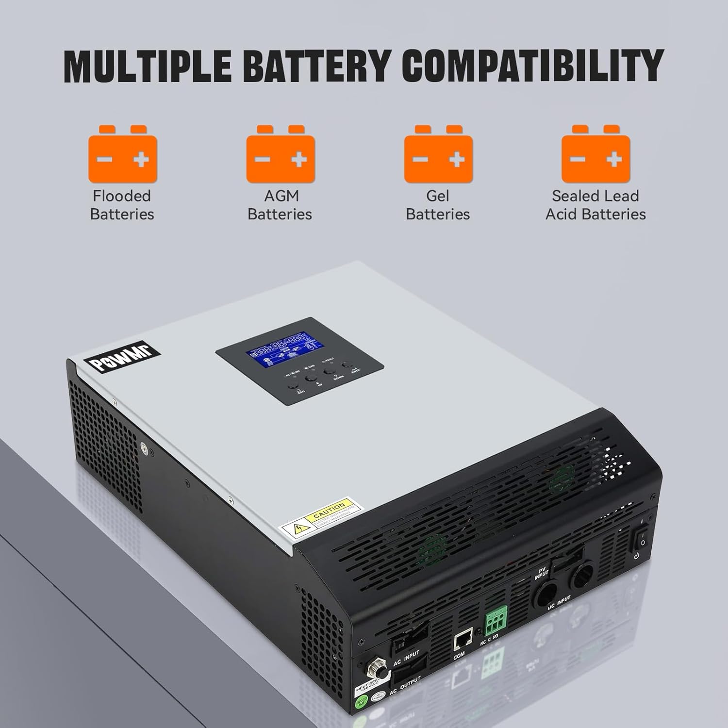 PowMr 2400W Solar Inverter, 24VDC to 110V/120VAC, Pure Sine Wave, 50A PWM Charge Controller, Hybrid Inverter for Homes, RV, 24V Lead-Acid, Sealed Gel/AGM Battery, Off-Grid Systems