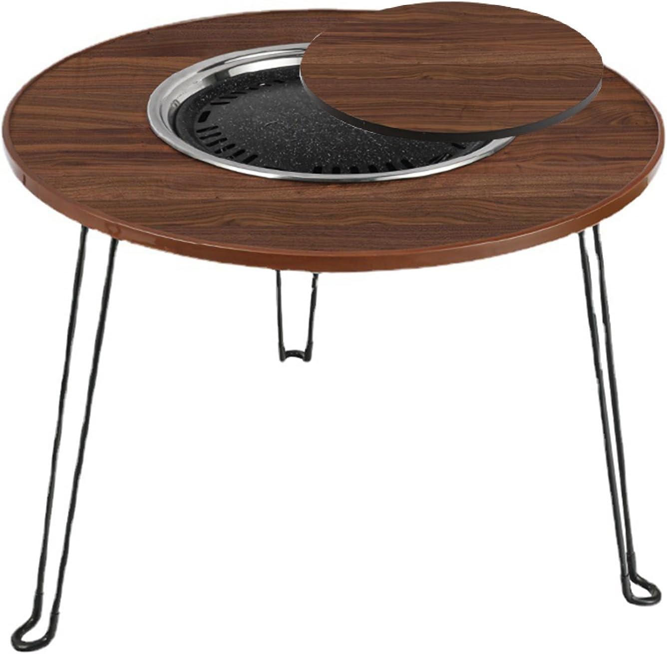 TemkIN Multifunctional Fire Pit Table, Folding 3-in-1 Round Laminated Wooden Tabletop, Portable Bistro Table, for Outdoor Garden Patio