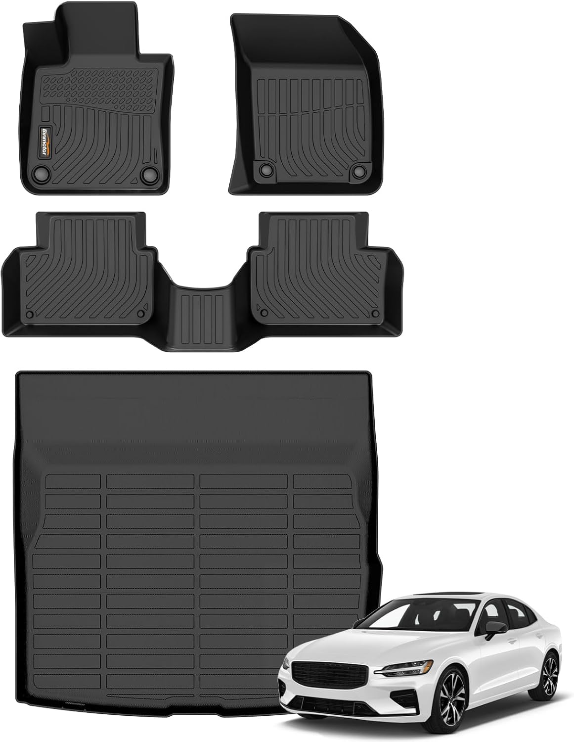 Binmotor-All Weather Car Floor Mats & Cargo Liner for Volvo S60 2019-2025,TPE Liners Cargo Trunk Mat for Volvo S60 Accessories
