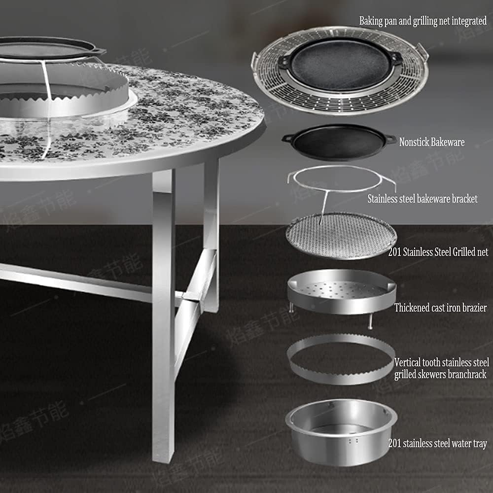 Patterned Surface Stainless Steel Folding Charcoal fire Pit Table Outdoor Indoor one Table Dual-Purpose Multi-Function Brazier Barbecue Table