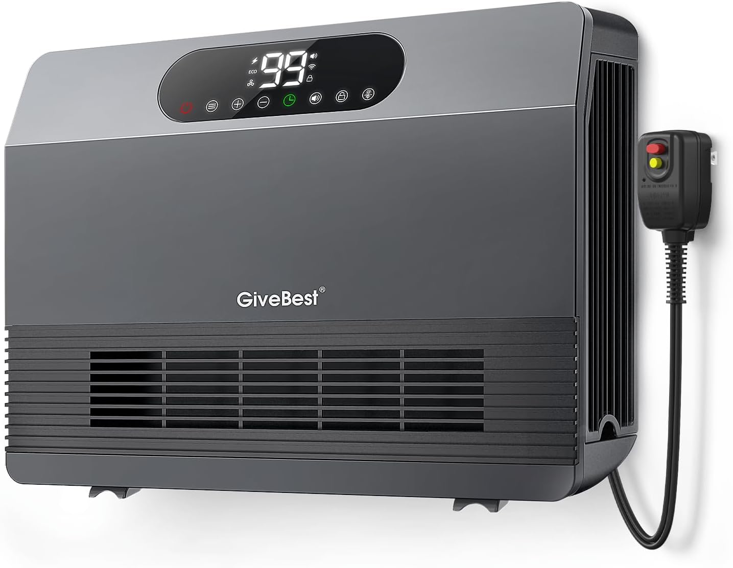 GiveBest Smart Wall Heater, 1500W Fast Heating Space Heater for Bedroom, Electric Space Heater with Thermostat for Indoor Use, Easy Wall Mounted, On/Off Timers, Compatible with Alexa, ALCI Plug, Grey