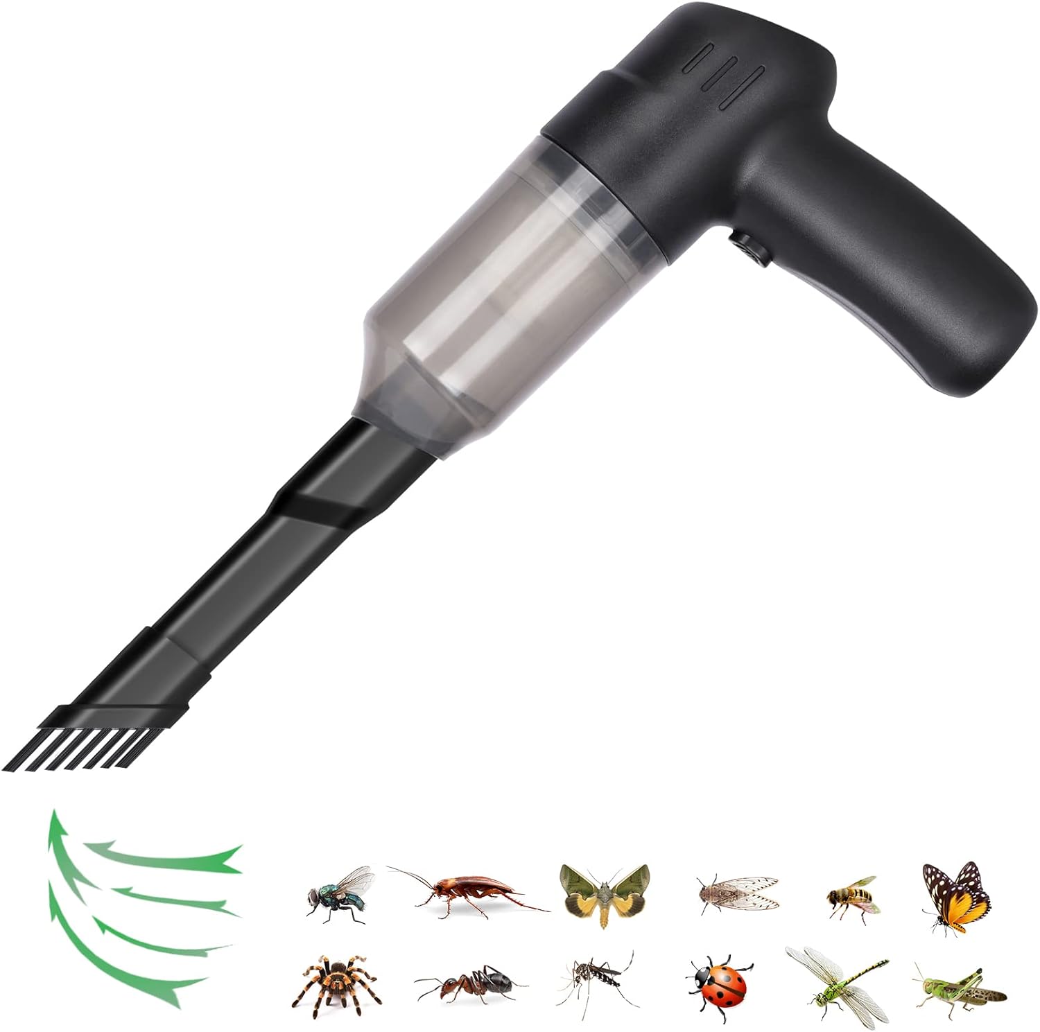 Vacuum Bug Catcher Spider and Inspect Traps Catcher with USB Rechargeable Battery Bug Pest Control, Inspections and Handheld Bug Catcher with Brush Head Fluke for Stink Bug (Black)