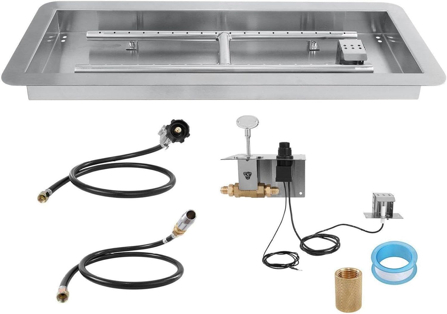 36 x 12 inch Drop-in Fire Pit Pan, Rectangular Stainless Steel Fire Pit Burner Kit, Natural & Propane Gas Fire Pan 150,000 BTU with H-Burner for Indoor or Outdoor Use