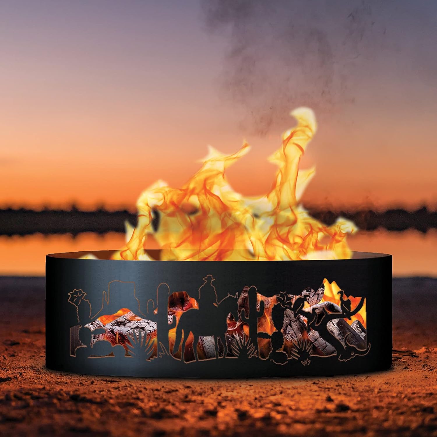 PD Metals SW01637 Southwest Unpainted 12 in. Tall 37 in. Diameter Outdoor Fire Ring - 37 x 37 x 12 in. - Rustic Black Color