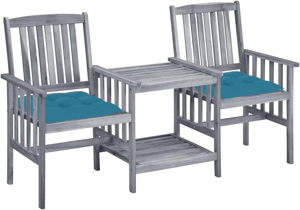 Patio Chairs with Tea Table and Cushions Solid Acacia Wood Garden Furniture