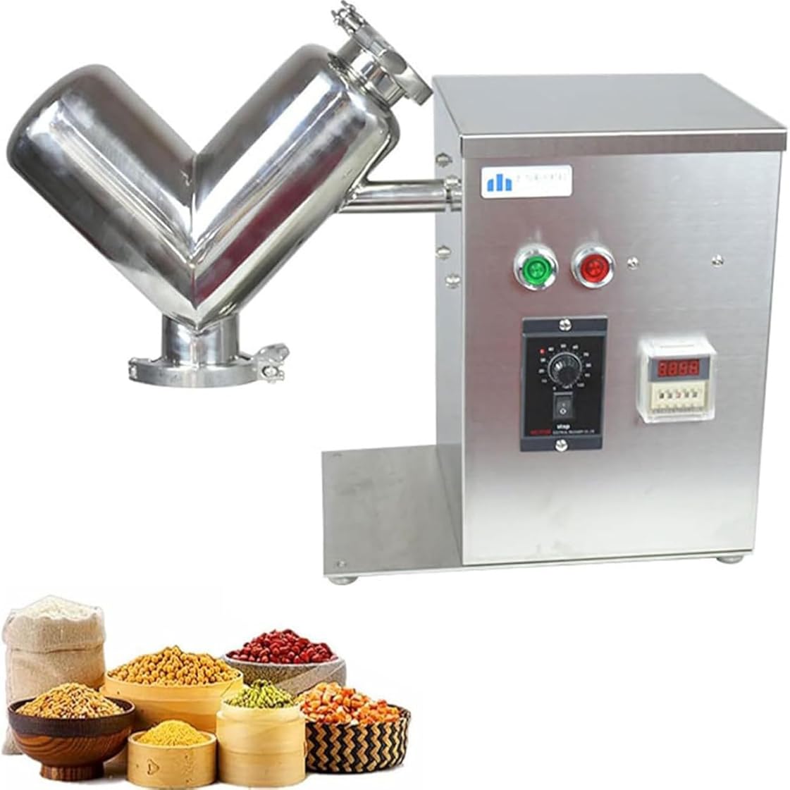 V-Type Dry Powder Mixer, 2L Chinese Medicine Particle Blender Feed Mixing Machine, Adjustable Speed and Timing Function, for Feed, Fertilizer, Fuel, Medicinal Powder