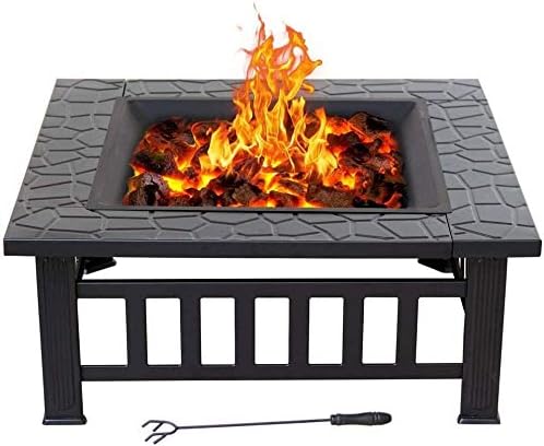 Fire Pits Outdoor Wood Burning Outdoor Fire Pits Heavy Duty Metal Square Patio d Firepit Table with Spark Screen Cover Log Grate and Poker with Cover BBQ Cooking for Outside Camping
