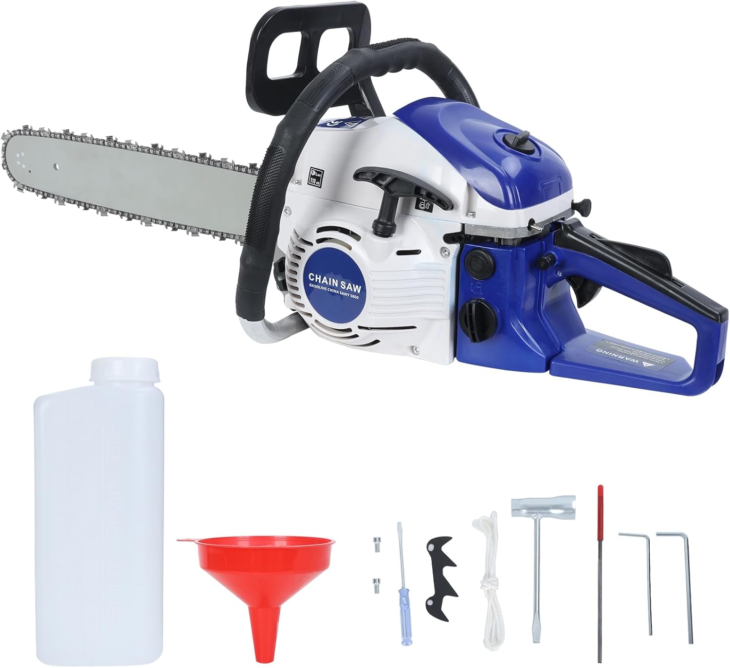 58cc Gas Chainsaw, 20-Inch 2-Cycle Gas-Powered Chainsaw, High-Power Logging Saw, Handheld Chain Saw for Wood Cutting, Tree Trimming, Logging, Farm & Yard Work, Blue