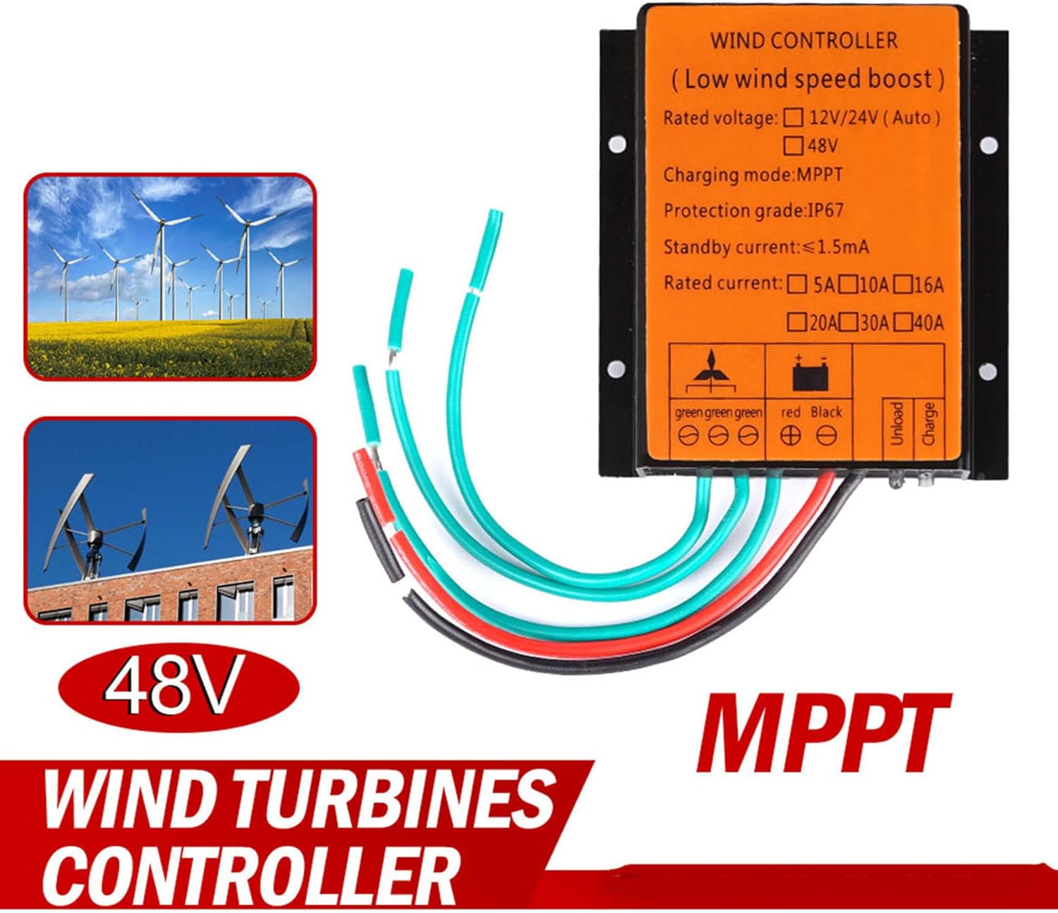 48V, 10A-60A Wind Turbine Controller 1000W-3000W MPPT Wind Charge Controller Regulator 12V/24V Auto 48V Mini Solar Energy Charger