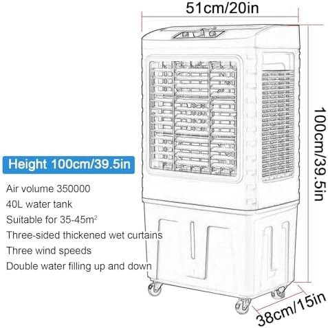 Swamp Cooler Air Conditioner, Evaporative Air Cooler w Large Capacity Water Tank, 4 Ice Box, Portable Air Conditioner with 3 Speeds for Backyard, Garage, Patio, Indoor(51x38x100cm(20x15x39.5in))