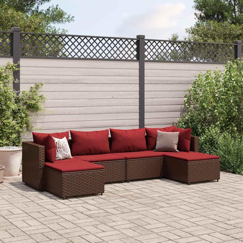 Patio Set 6 Piece Patio Lounge Set with Cushions Brown Poly Rattan