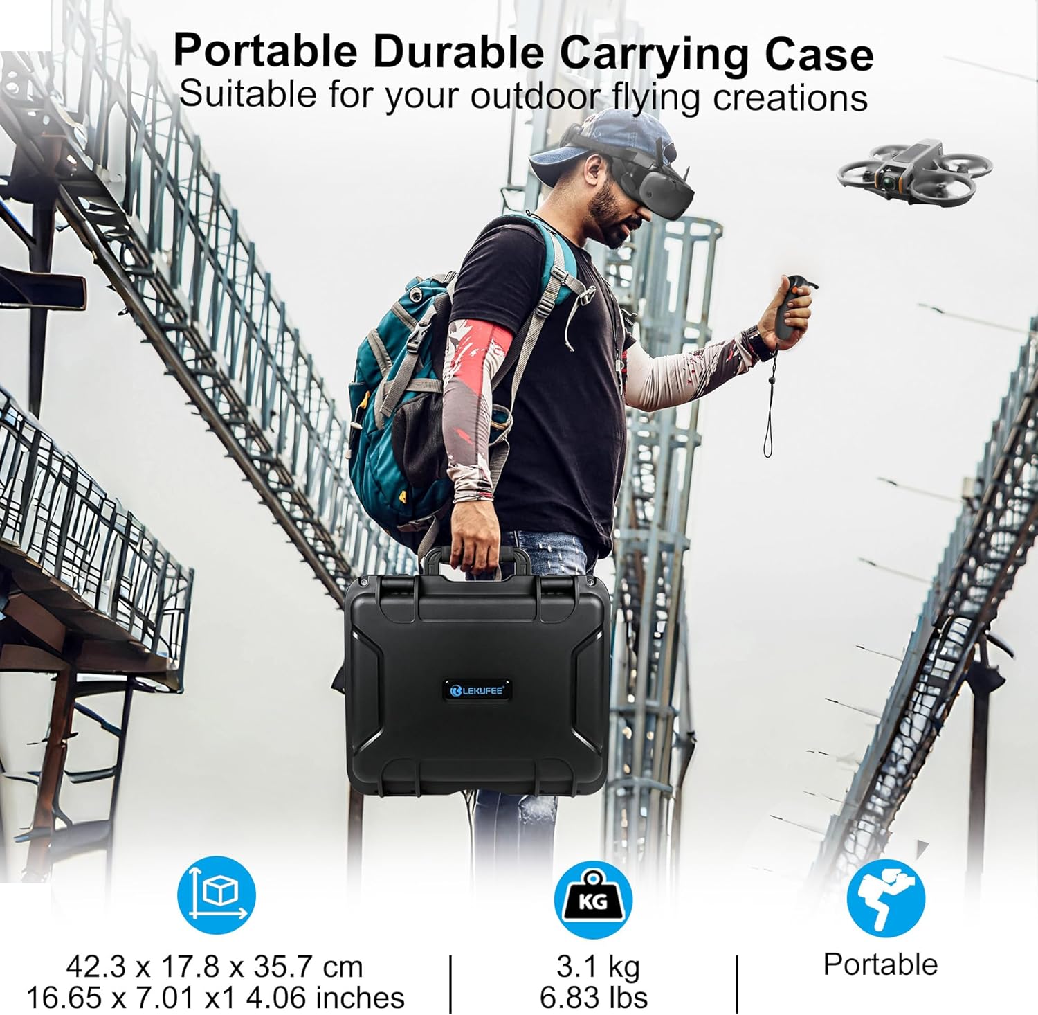 Lekufee Waterproof Hard Carrying Case for DJI Avata 2 Drone,Fly More Combo, Goggles N3 / 3 / Integra,RC Motion 3/2,FPV Remote Controller 3/2, and other Accessories(Case Only)