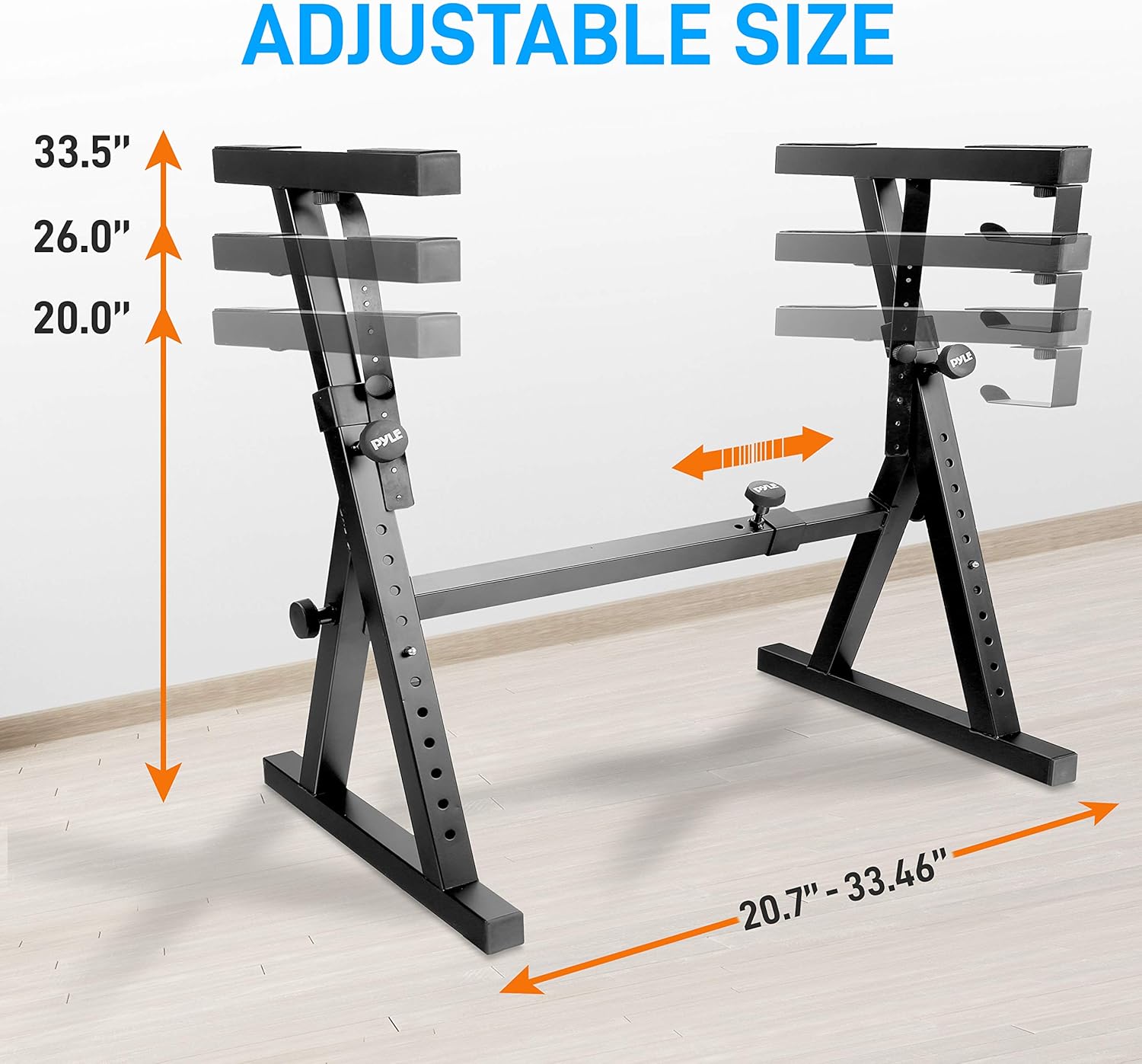 Pyle Heavy Duty Folding Keyboard Sturdy Reinforced Z Design w/Adjustable Width & Height, Foam Padded Arms, Digital Piano Stand, Fits 54-88 Key Electric Pianos & Used for Travel & Storage (PKST38.7)