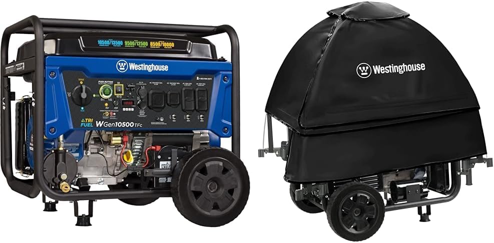 13500 Peak Watt Tri-Fuel Home Backup & Westinghouse WGenTent Generator Running Cover for Open Frame Generators,Black