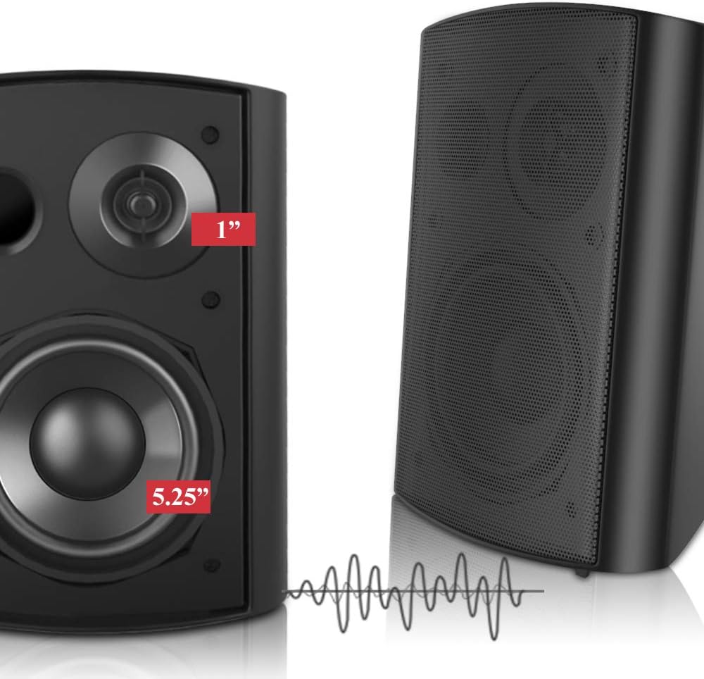 pohopa 5.25 Inch Outdoor Speakers with Bluetooth Stereo Amplifier Receiver | All-Weather Durability | Broad Sound Coverage | Speed-Lock Mounting System (Black)
