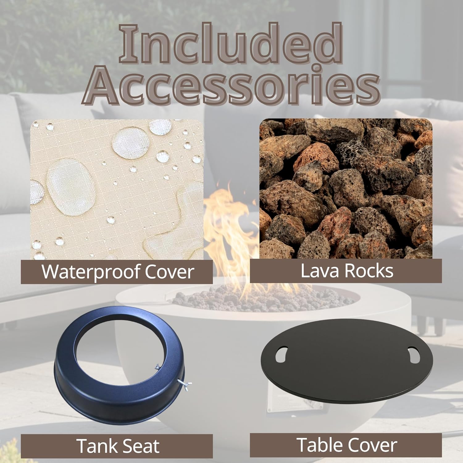 28 inch Round Propane Fire Pit Table, 40,000 BTU Outdoor Concrete Gas Fire Pit with Lava Rocks Cover, Portable Bowl Fire Pit for Patio, Garden, Deck, Light Grey