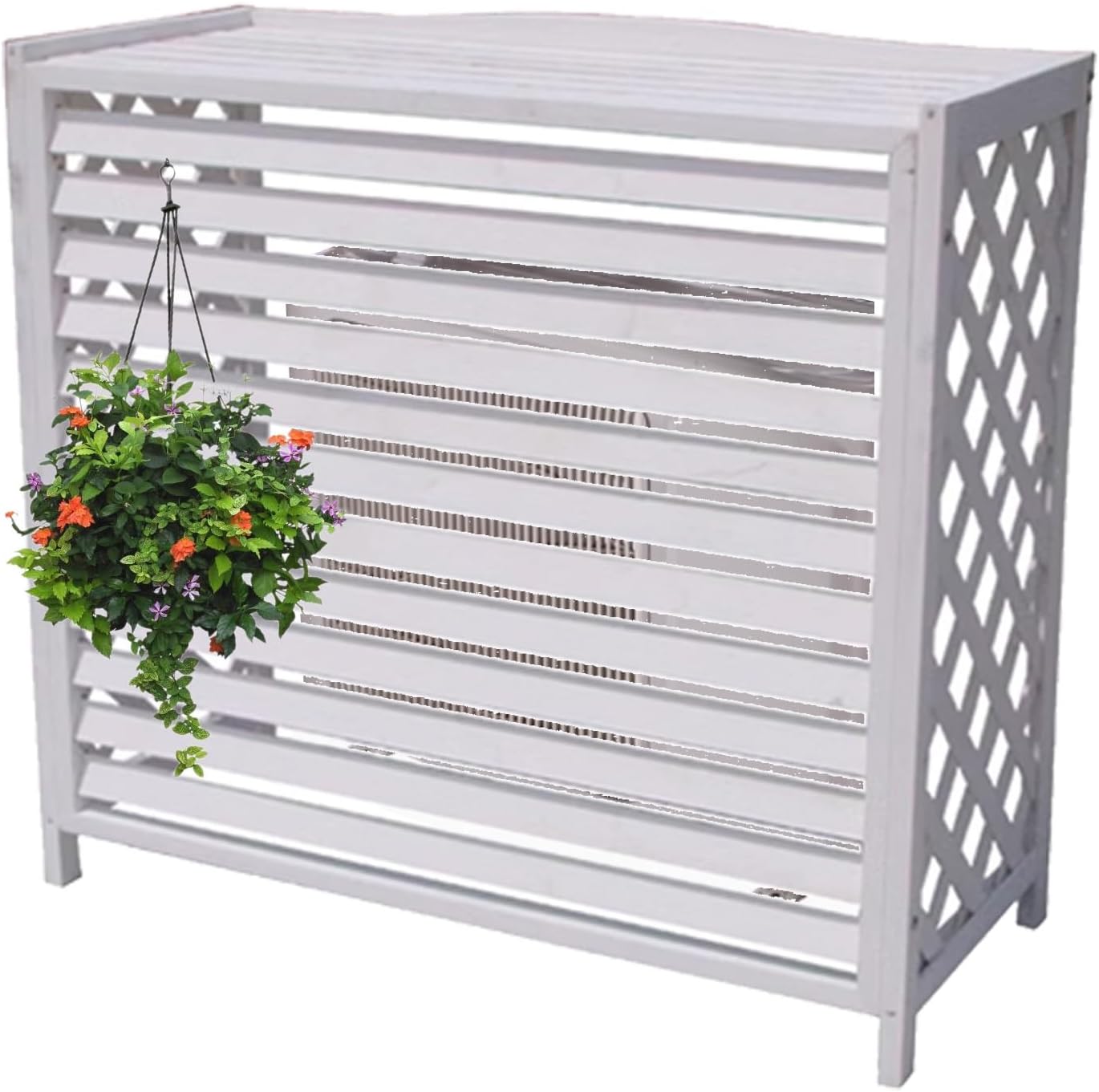 Air Conditioner Cover for Outside Units Stable Free Standing AC Fence Screen Wooden Storage Shelf for Outdoor Condenser Flower Shelf Decorative Easy to Install(Cream,L115cm*W54cm*H