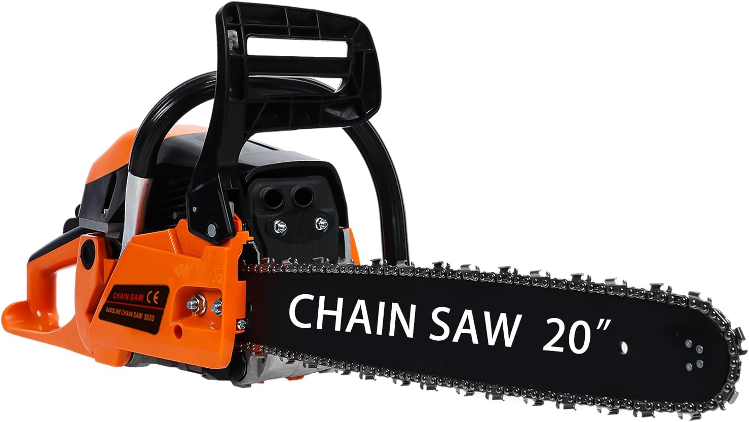 20 Inch Gas Chainsaw, 58CC 2-Stroke Gas Powered Chainsaw, Handheld Cordless Chainsaw, High-Power Logging Saw for Wood Cutting and Tree Trimming (Orange)