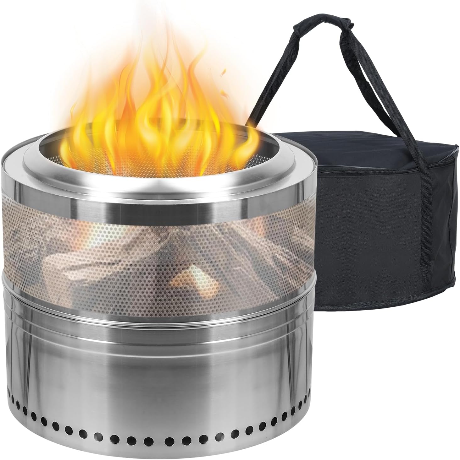 Stainless Steel Smokeless Pit, Smokeless Firepit, Wood Burning BBQ Firepit, Stainless Steel Portable Outdoor Fireplace with Ash Tray, Detachable Bonfire Firepit for Outside Camping 50 cm