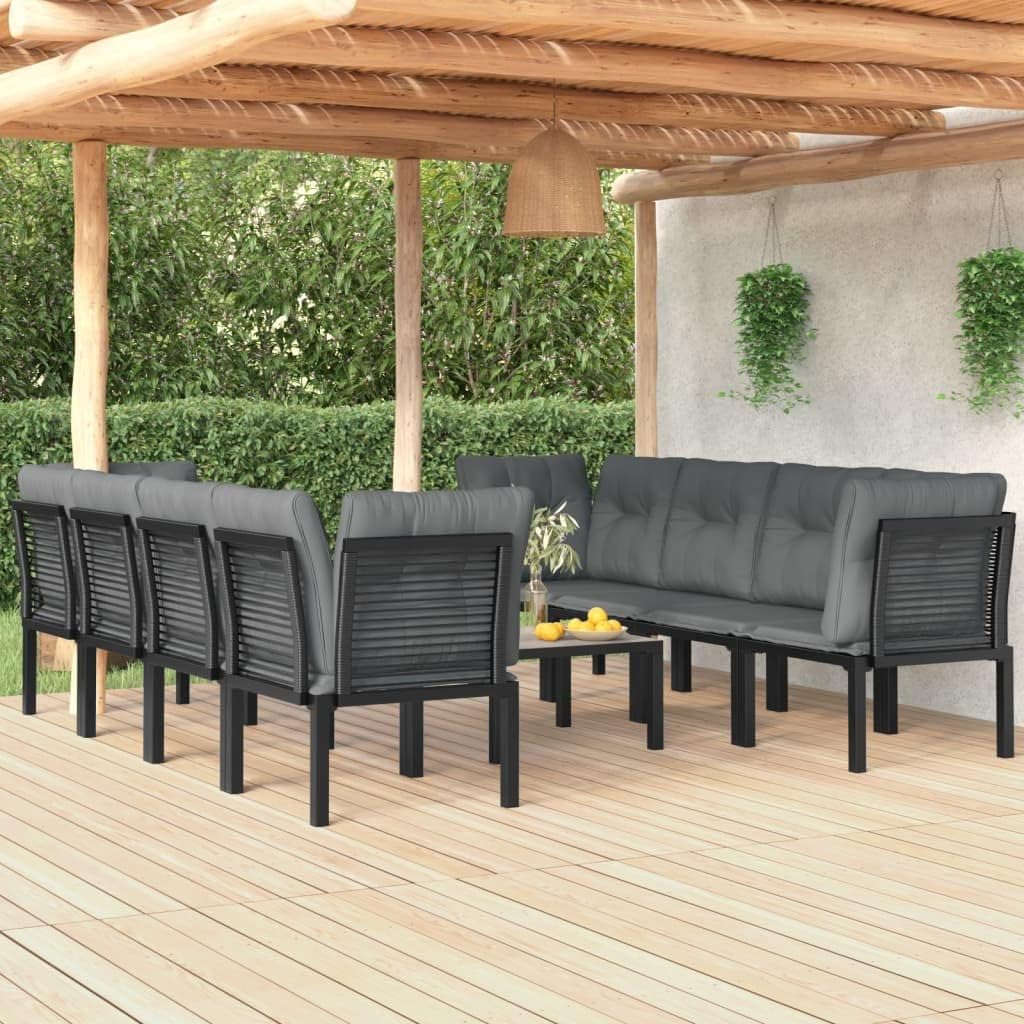 9 Piece Patio Lounge Set Black and Gray Poly Rattan,Premium Patio Lounge Set: Weatherresistant, Modular Garden Furniture for Relaxation Patio Furniture Sets, Outdoor Furniture Sets