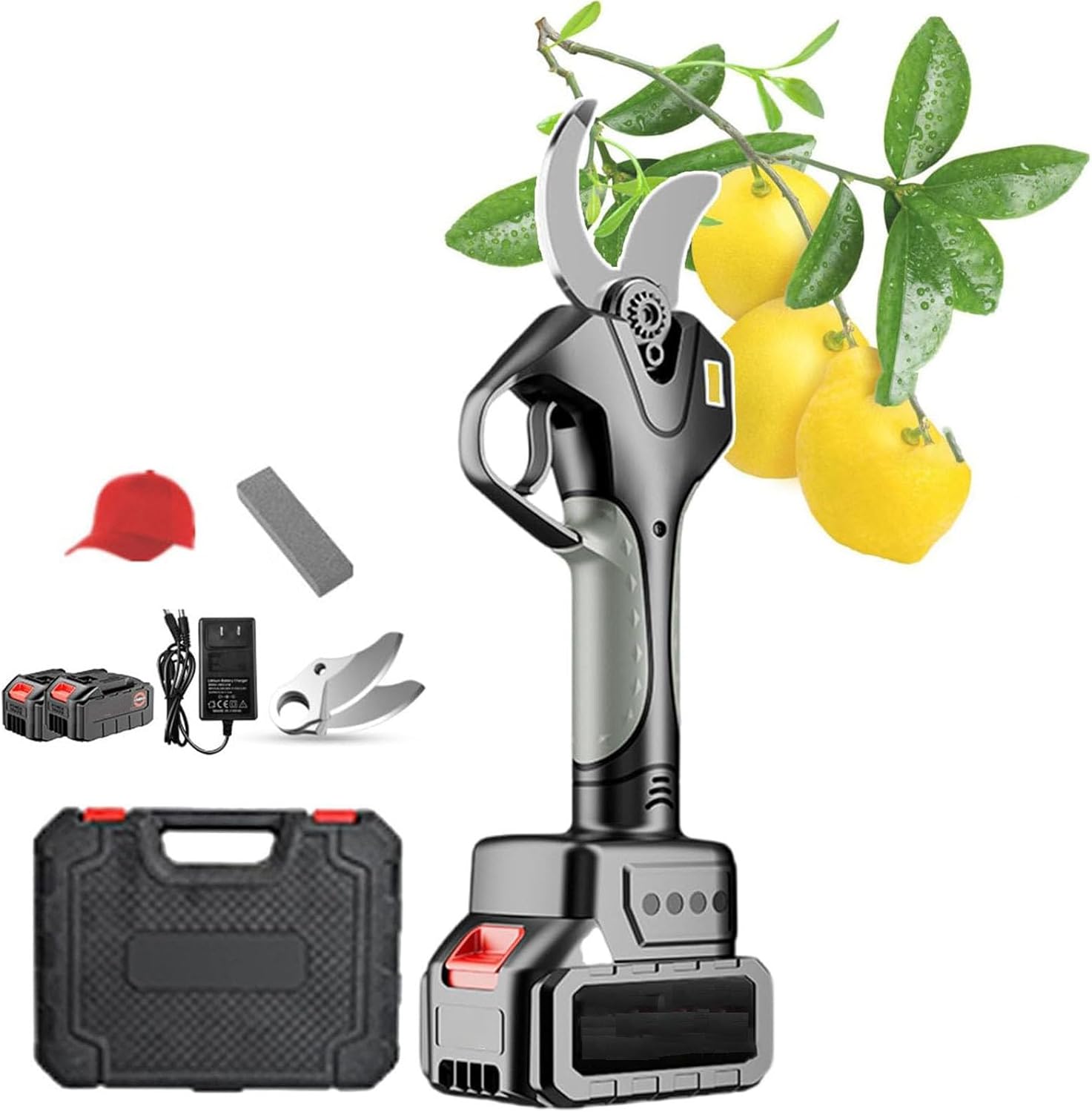 21V Electric Pruning Shears 2 in 1 Cordless Pruning Shears with 7 FT High Reach Extension Pole,1.7 Inch Cutting Diameter,Battery Powered Pole Pruner with 2pcs Battery,LCD Display,Withoutextensionrod