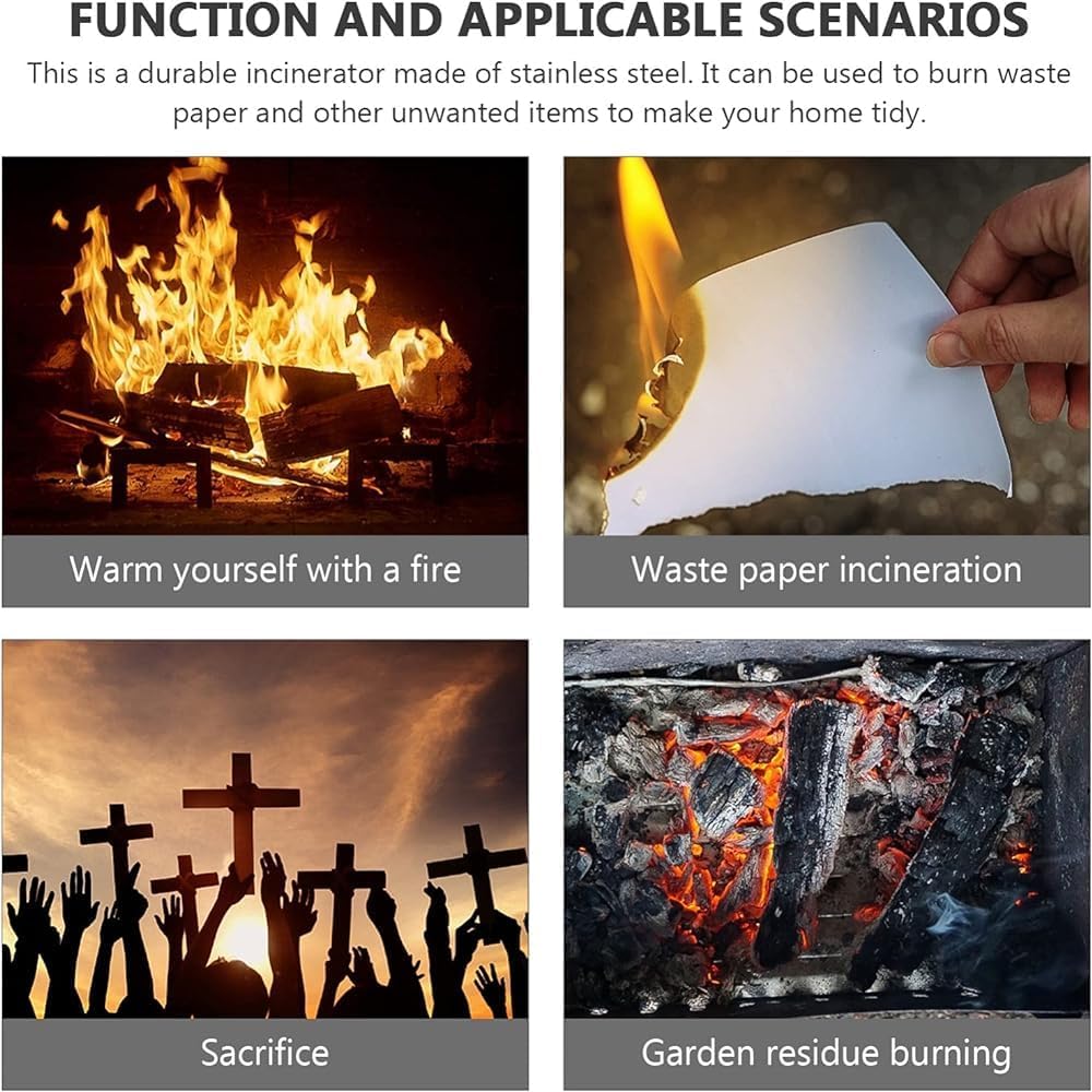 Metal Burn Barrels for Outside, Yard Waste Incinerator + Lid and Handle, Portable Backyard Outdoor Bonfire Fire Pit for Paper Leaf Trash Wood