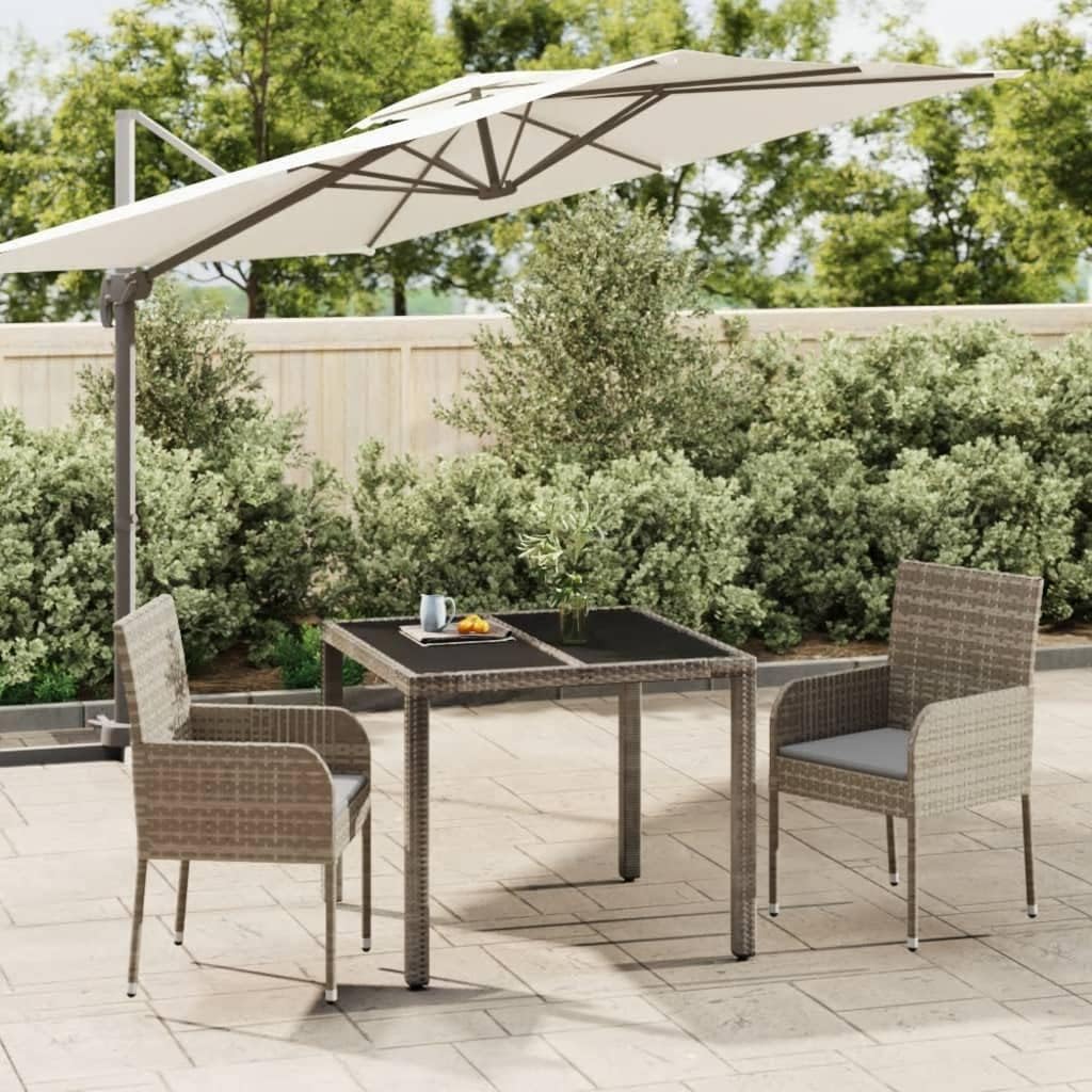 3 Piece Patio Dining Set with Cushions Gray Poly Rattan,Modern Patio Dining Set: Stylish Garden Furniture for Relaxation and Dining Furniture Sets for Patio, Lawn & Garden