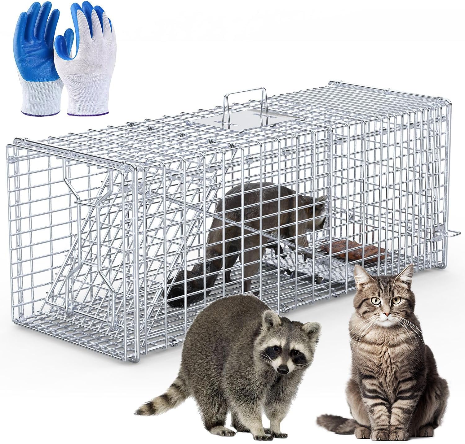 Humane Live Animal Trap, 37x14x15inch Large Folding Animal Traps Cage for Raccoons, Stray Dogs, Armadillos, Foxes, Coyotes, Bobcat, Easy to Set & Release Live Trap