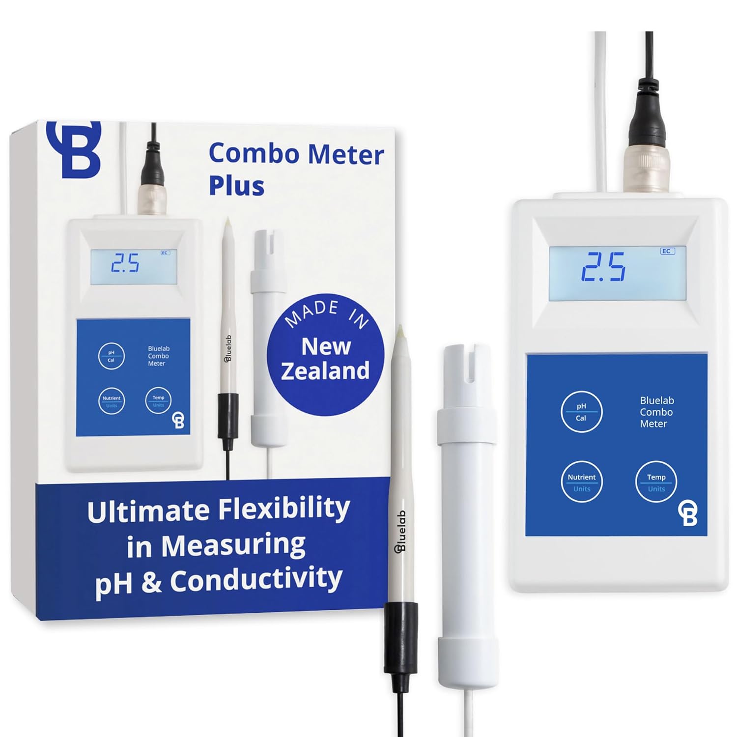 Bluelab METCOMPLUS Combo Meter Plus for pH, Temperature, and Conductivity in Water and Soil with Easy Calibration, Digital Nutrient (TDS/PPM) Testing Kit for Hydroponic System & Growing Indoor Plants