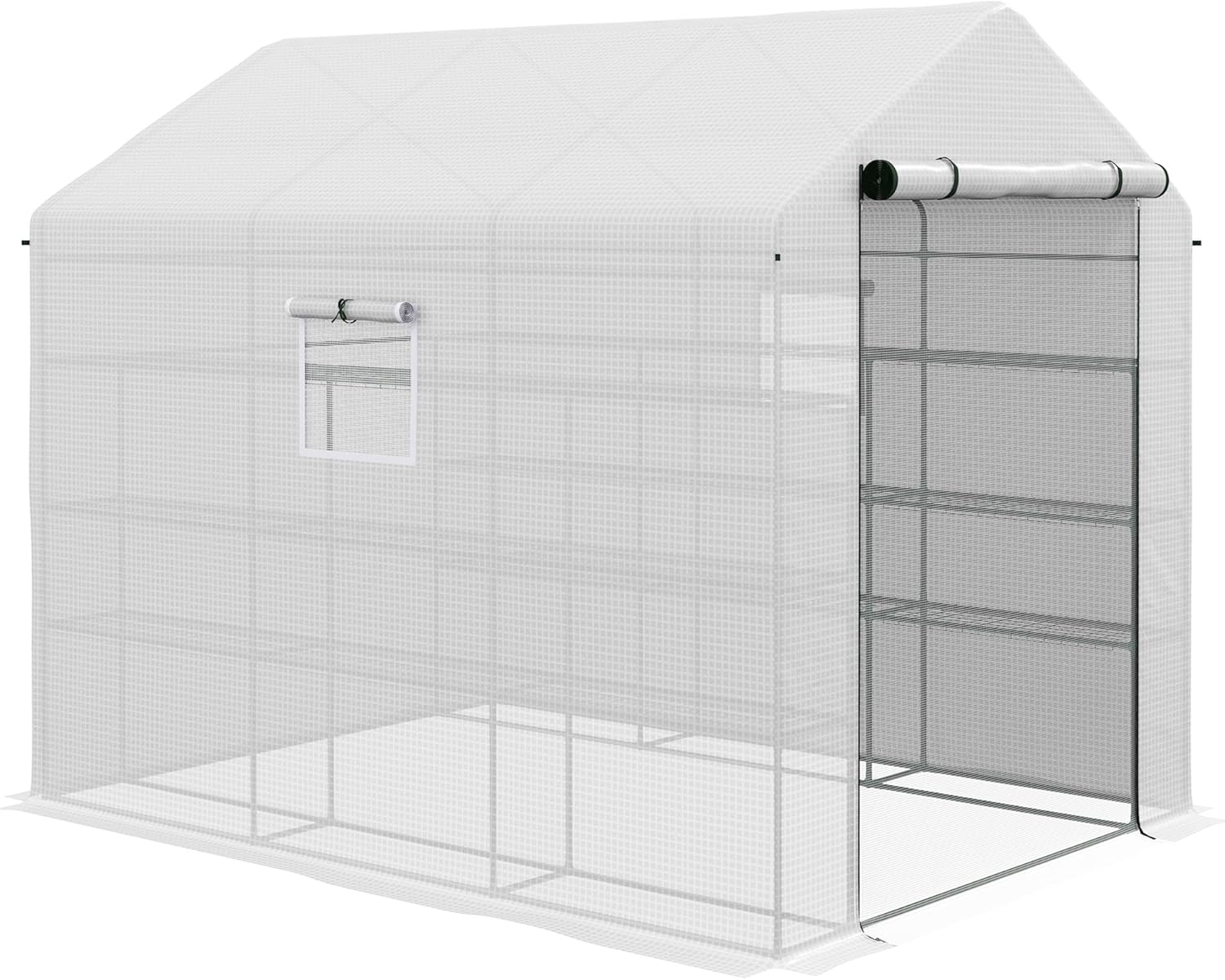 8 x 6 x 7 FT Portable Walk-in Greenhouse, PE Cover, Metal Frame, Garden Hot House, Zipper Door, Vent, for Flowers, Vegetables, Saplings, Tropical Plants, White