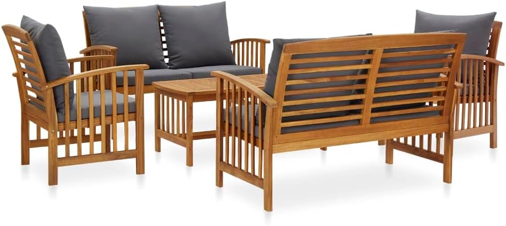 5 Piece Patio Lounge Set with Cushions Solid Acacia Wood,Garden Lounge Set 5Piece Acacia Wood Outdoor Furniture Set with Cushions for Patio and Garden Patio Furniture Sets, Outdoor Furniture Sets