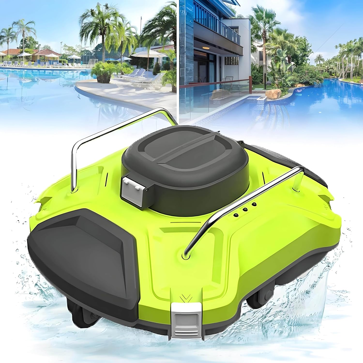 Automatic Pool Cleaning Robot, Cordless Pool Cleaner Machine, Pool Automatic Vacuum Cleaner, LED Indicator, with Scraper, 2.5m Water Depth, for Efficient Swimming Pool Maintenance