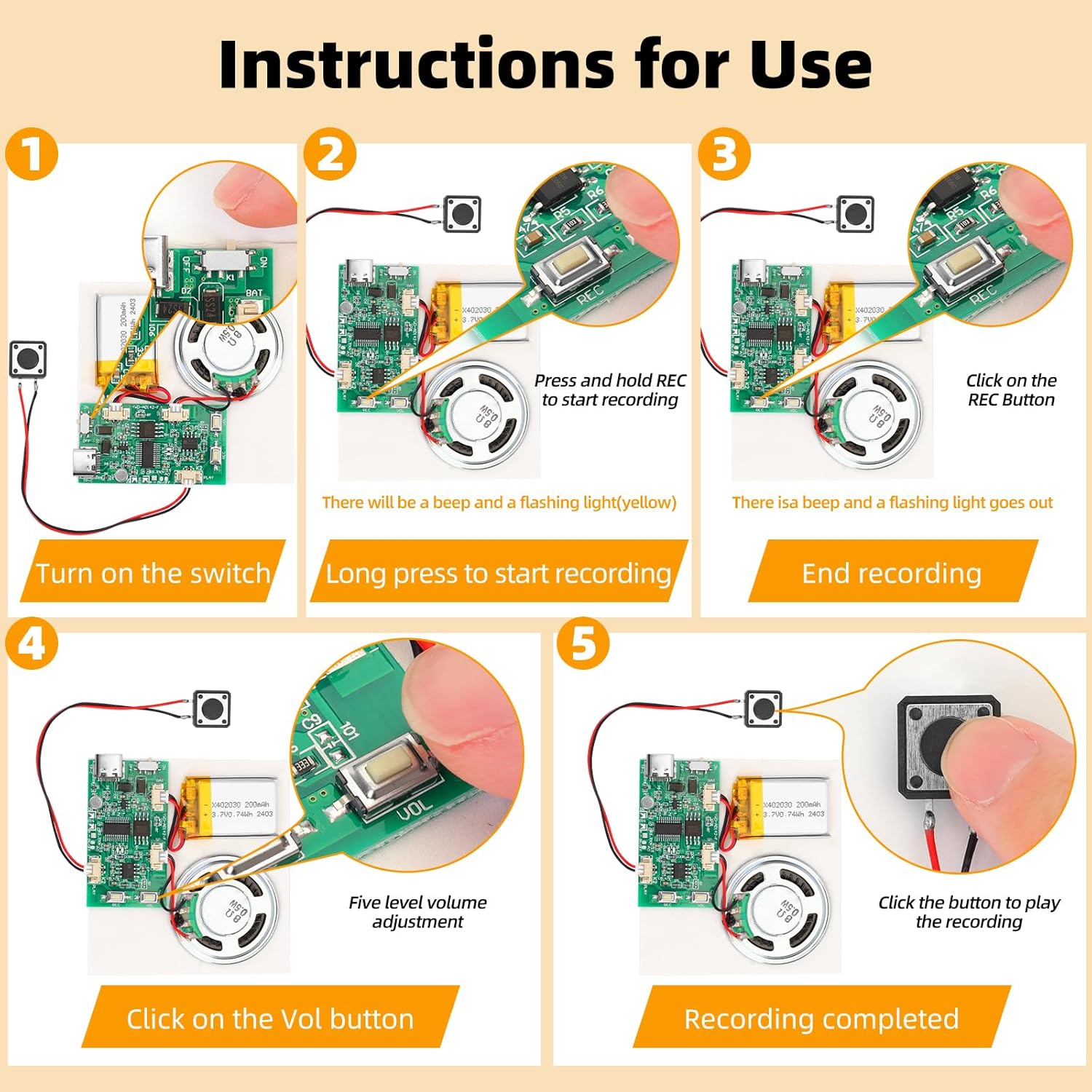 10PCS Programmable Sound Recorder Module - DIY Music Voice Recording Module Chip with Speaker, Can Recording 16 Minutes Sound Music for Personalized Greetings, Holiday Crafts Cards