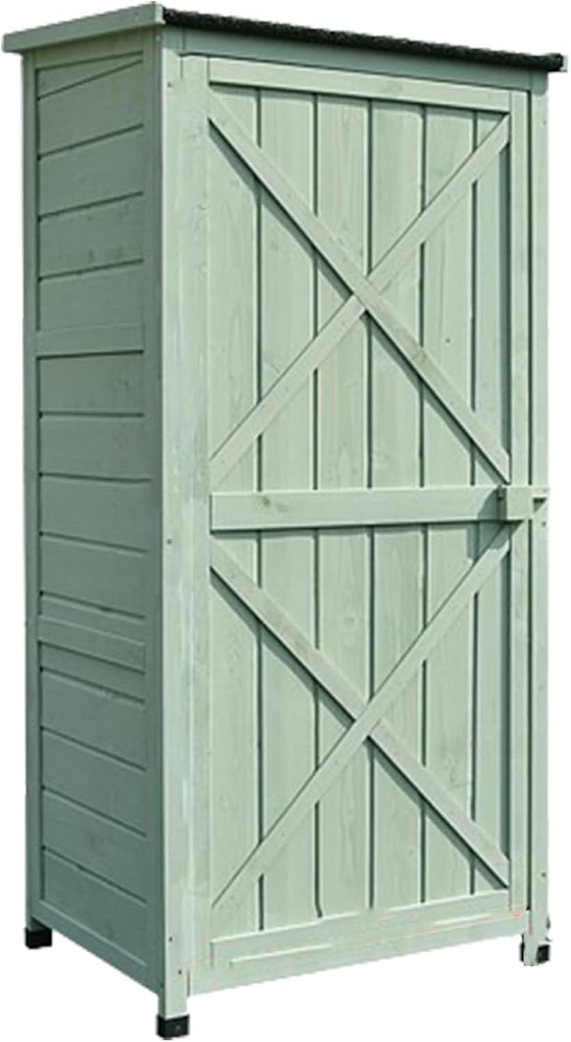 Outdoor Wooden Storage Cabinet Waterproof, Multi-Purpose Outdoor Storage Cabinet for Backyards and Patios, Organizer Cabinet with Tilted Asphalt Roof (One Color Green)