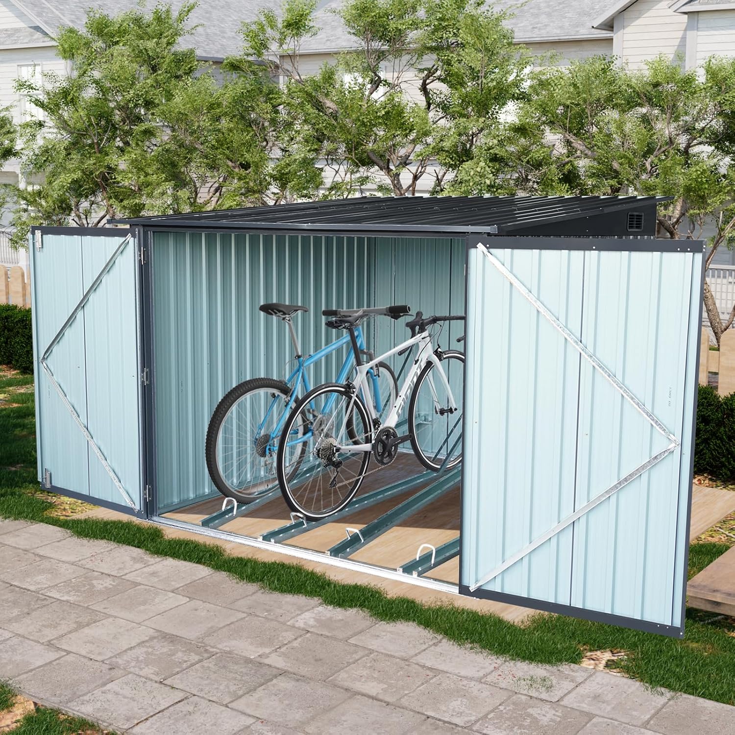 JT 20x13FT Outdoor Storage Shed Metal Garage Shed for Car, Bike, Lawnmower - Backyard Tool House Building 2 Doors and 4 Vents (6ft*6ft)