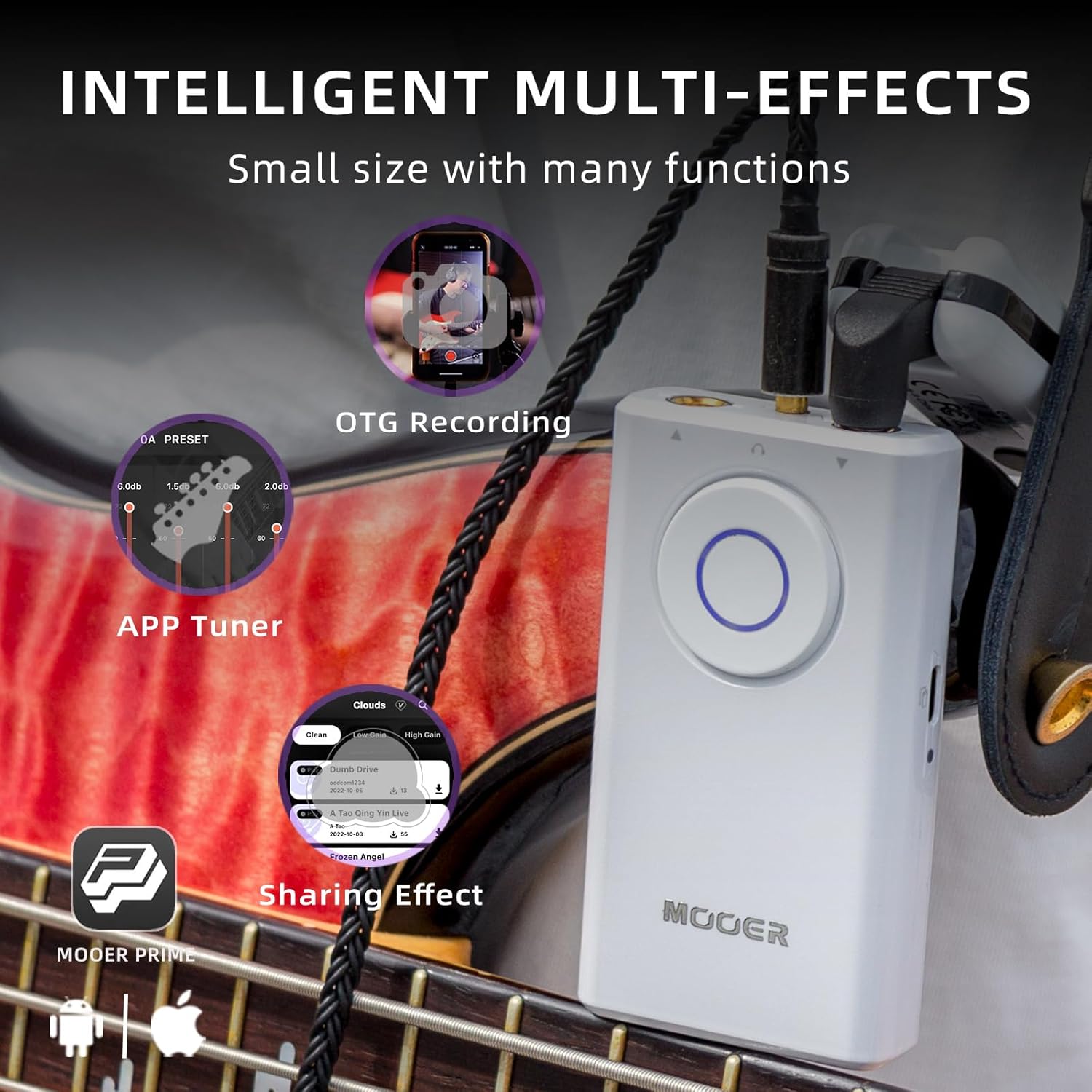 MOOER Prime P1 Pocket Bass Gutar Multi Effects Pedal Headphone Amplifier Practice Tool Looper Drum Machine