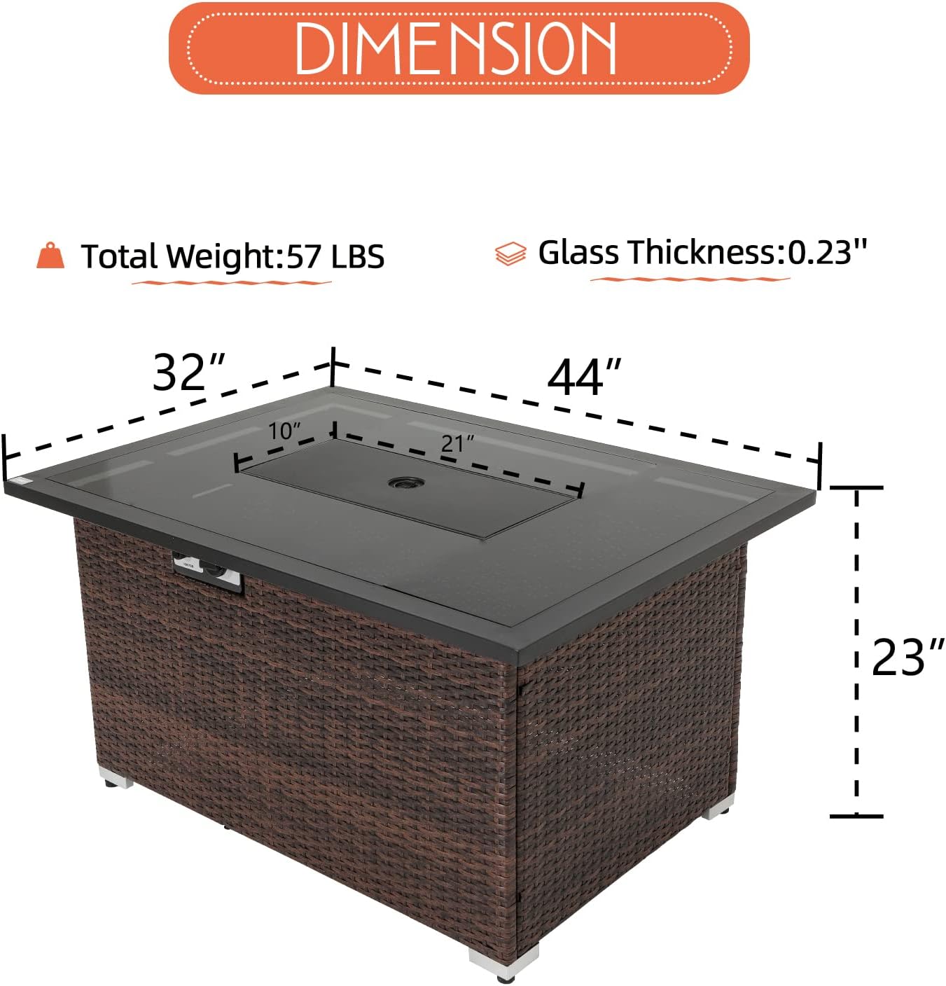 HOMPUS Outdoor Patio Propane Gas Fire Pit Coffee Table 44-Inch 40,000 BTU Rectangular PE Wicker Patio Fire Place, Waterproof Cover and Free Fire Glass, Internal Tank Storage, Brown