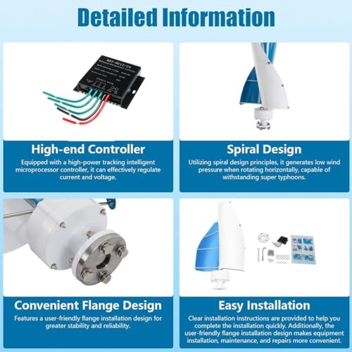 3000W No Noise Vertical Wind Turbine Generator with 2 Blades & MPPT Controller for 12V/24V/48V/220V - Ideal for Home, Camping & Street Lighting Solutions