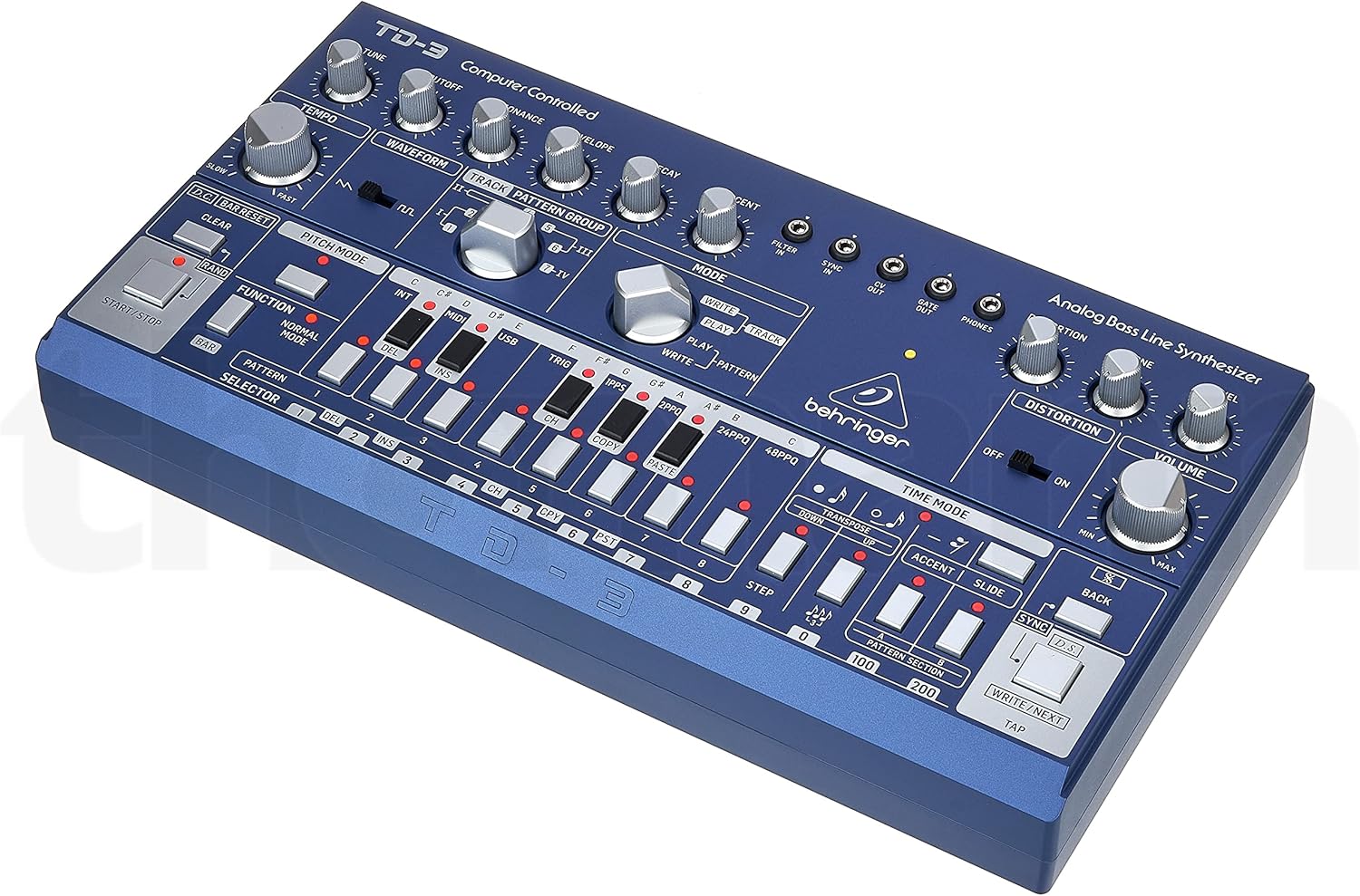 Behringer TD-3-BU Analog Bass Line Synthesizer with VCO, VCF, 16-Step Sequencer, Distortion Effects and 16-Voice Poly Chain