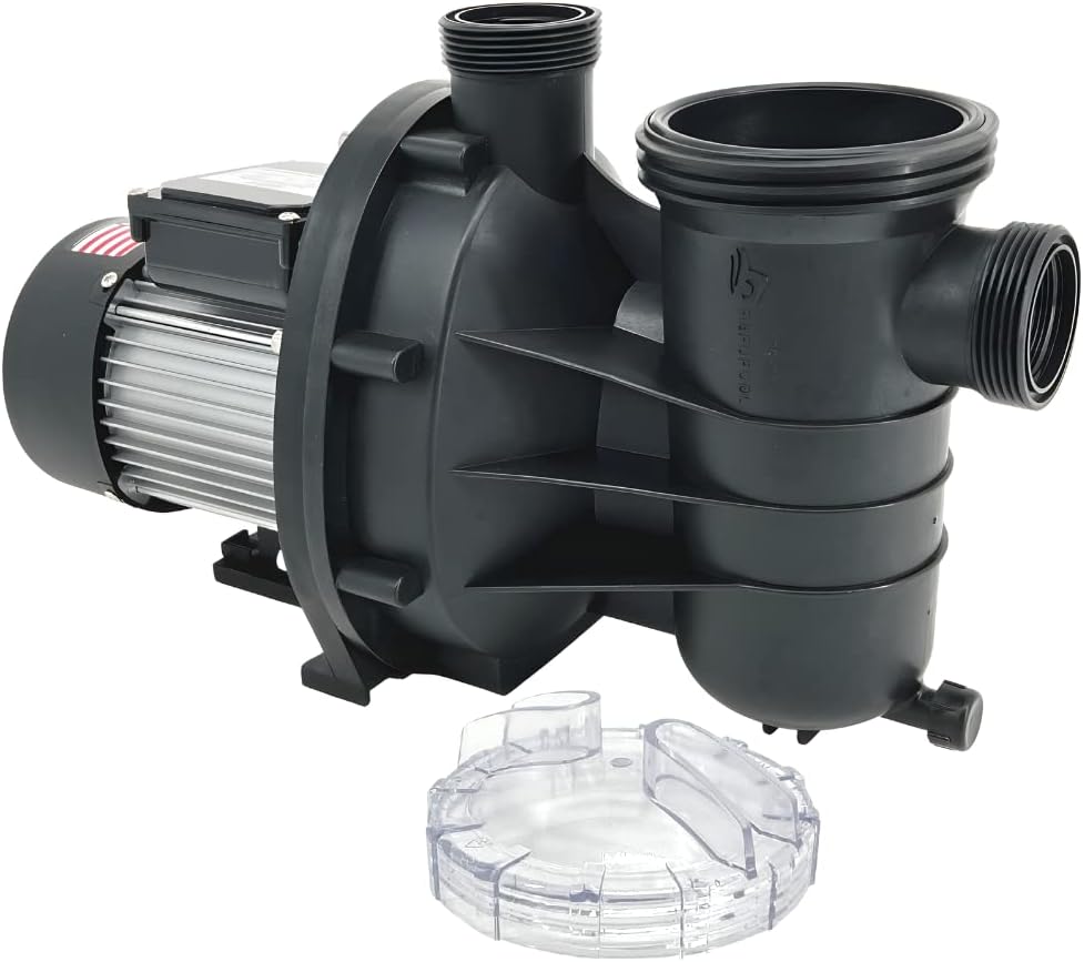 FibroPool 0.5HP Swimming Pool Pump for Above Ground Pools - 1/2 Horsepower - Designed and Assembled in USA - Hose Adapters Included - High Efficiency Single Speed Motor With Clear Top Lid - ABG051