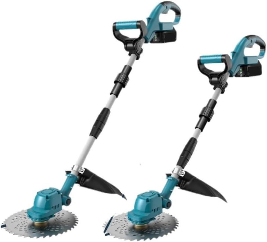 Brushless 9 Inch Electric Lawn Mower Cordless Handheld Trimmer Efficient Garden Grass Weeding Power Tool Compatible With Makita 18V Battery(Two big battery)