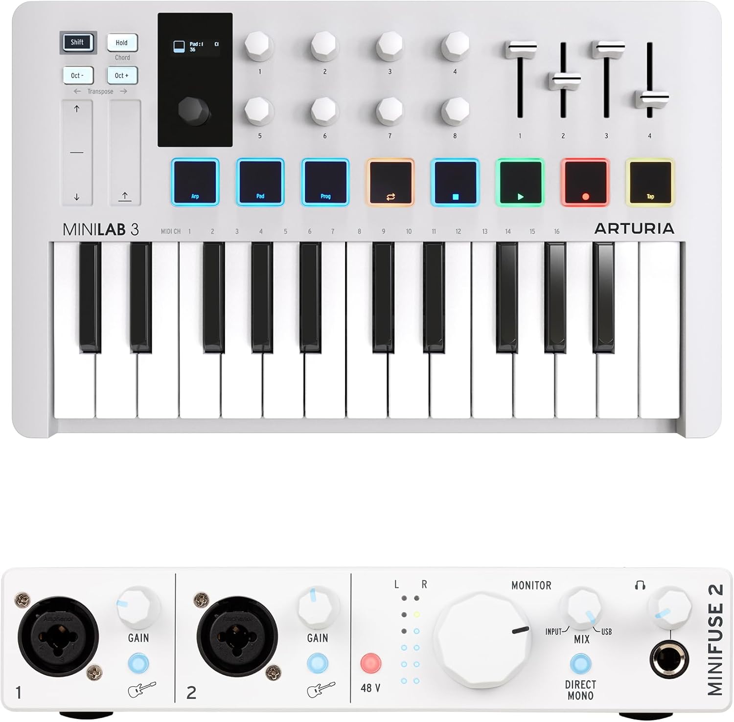 Arturia MiniLab 3 MIDI Controller & MiniFuse 2 Audio Interface Bundle - White