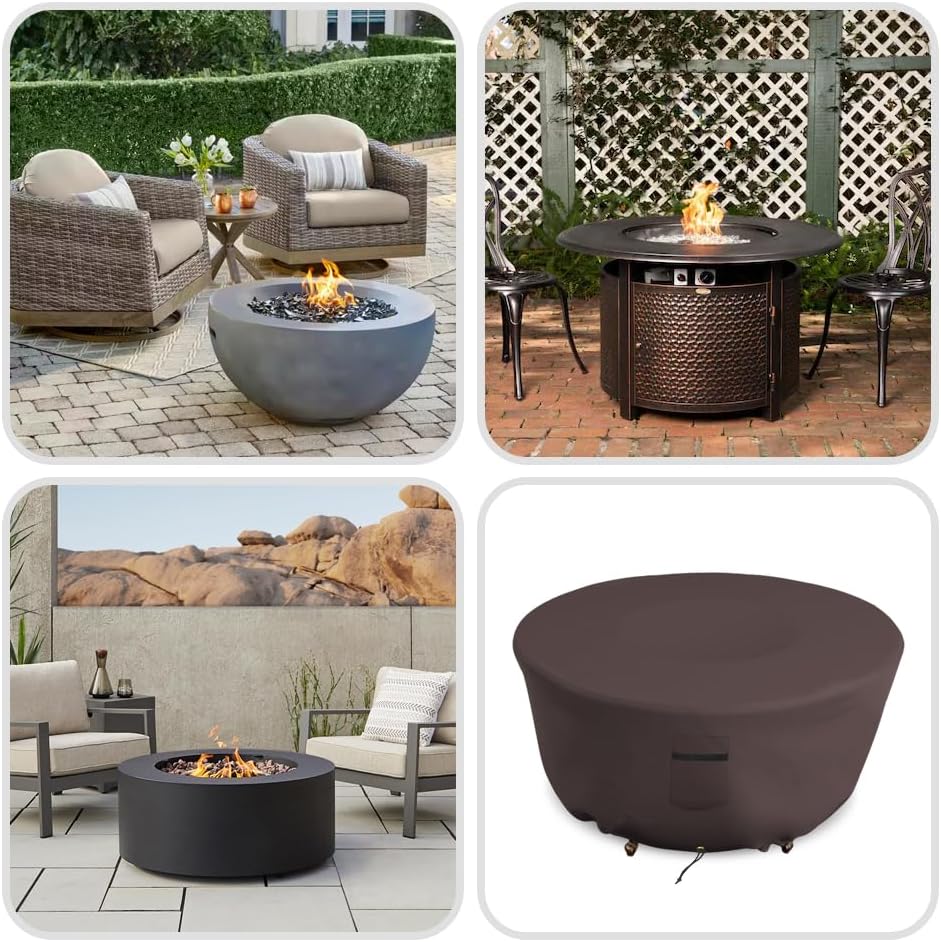 Covers & all Outdoor Round Fire Pit Cover, 12 Oz Waterproof, UV & Weather Resistant for Patio Lawn Garden Backyard Outside, with Air Vents & Drawstrings (80