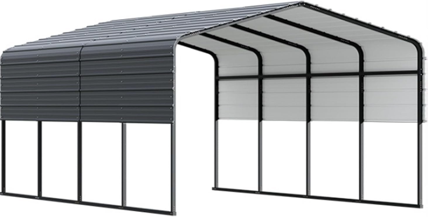 13 x 20 Ft Outdoor Metal Carport, All Weather Car Garage Shelter, Rust-Proof Steel Frame, Heavy Duty Carport Canopy with Galvanized Steel Proof, Permanent Shelter for Cars, Trucks, and Tractors