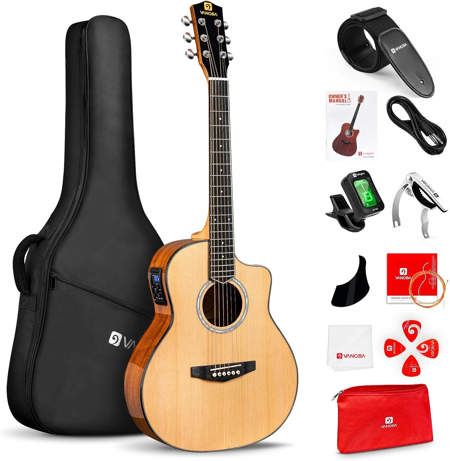Electric Acoustic Guitar 3/4 Size - 36 Inch Acoustic Electric Guitar Cutaway Acustica Guitarra Bundle for Beginners and Students, Spruce Top, Guitarra Electro Acustica by Vangoa