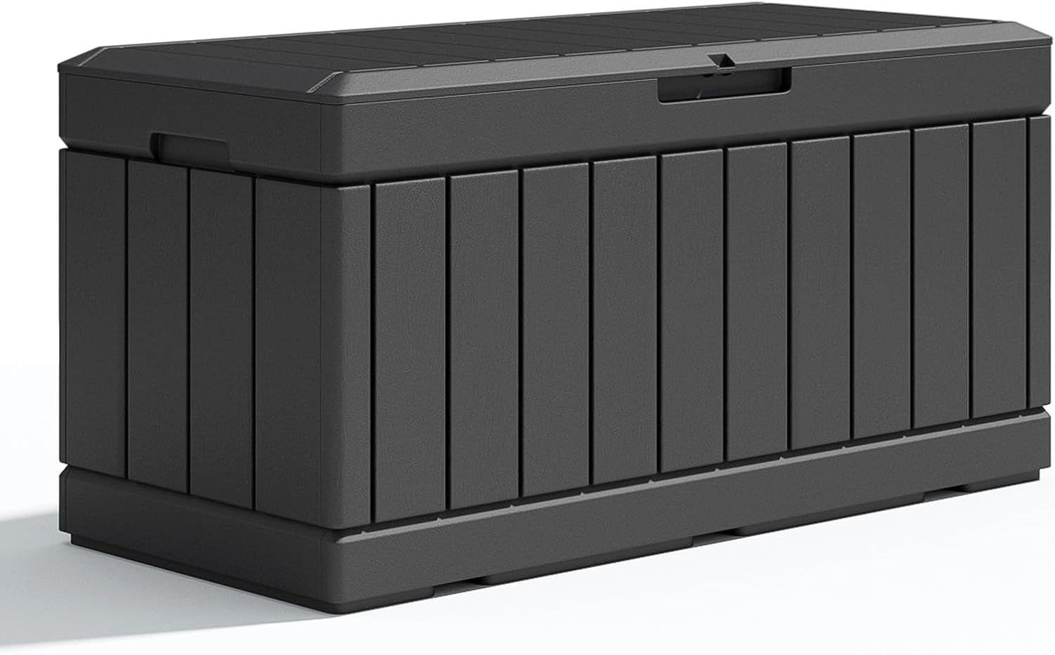 Patiolife 85 Gallon Resin Deck Box, Wood Like Outdoor Storage Box for Garden Tools, Pool Supplies, Waterproof and Lockable, Black