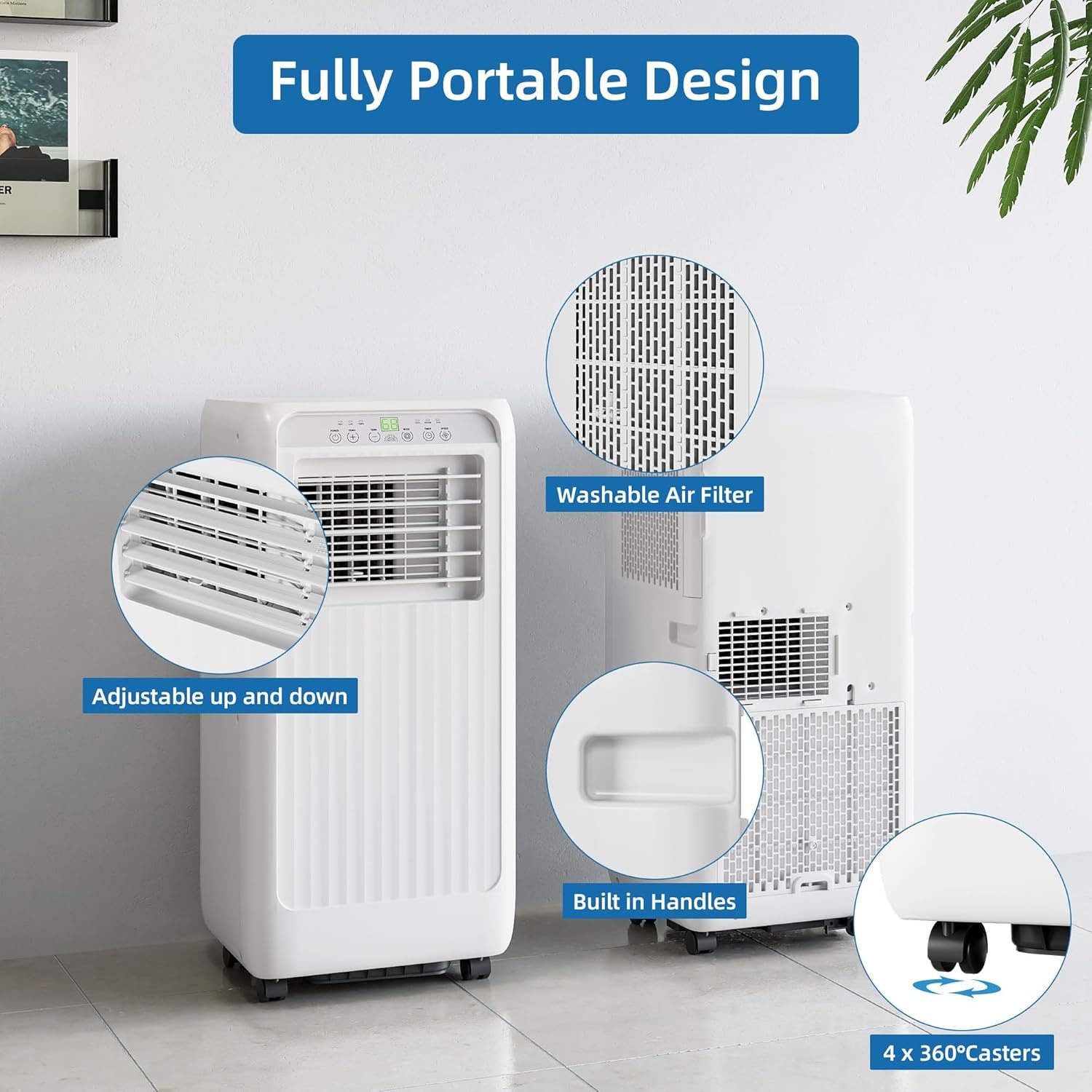 Portable Air Conditioner 8000 BTU With, 24H Timer & Smart/Sleep Mode, Cools Rooms Up to 350sq.Ft 4-In-1 Cooling, Cooling AC Unit With Fan & Dehumidifier & Remote Control for Bedroom, Dorms