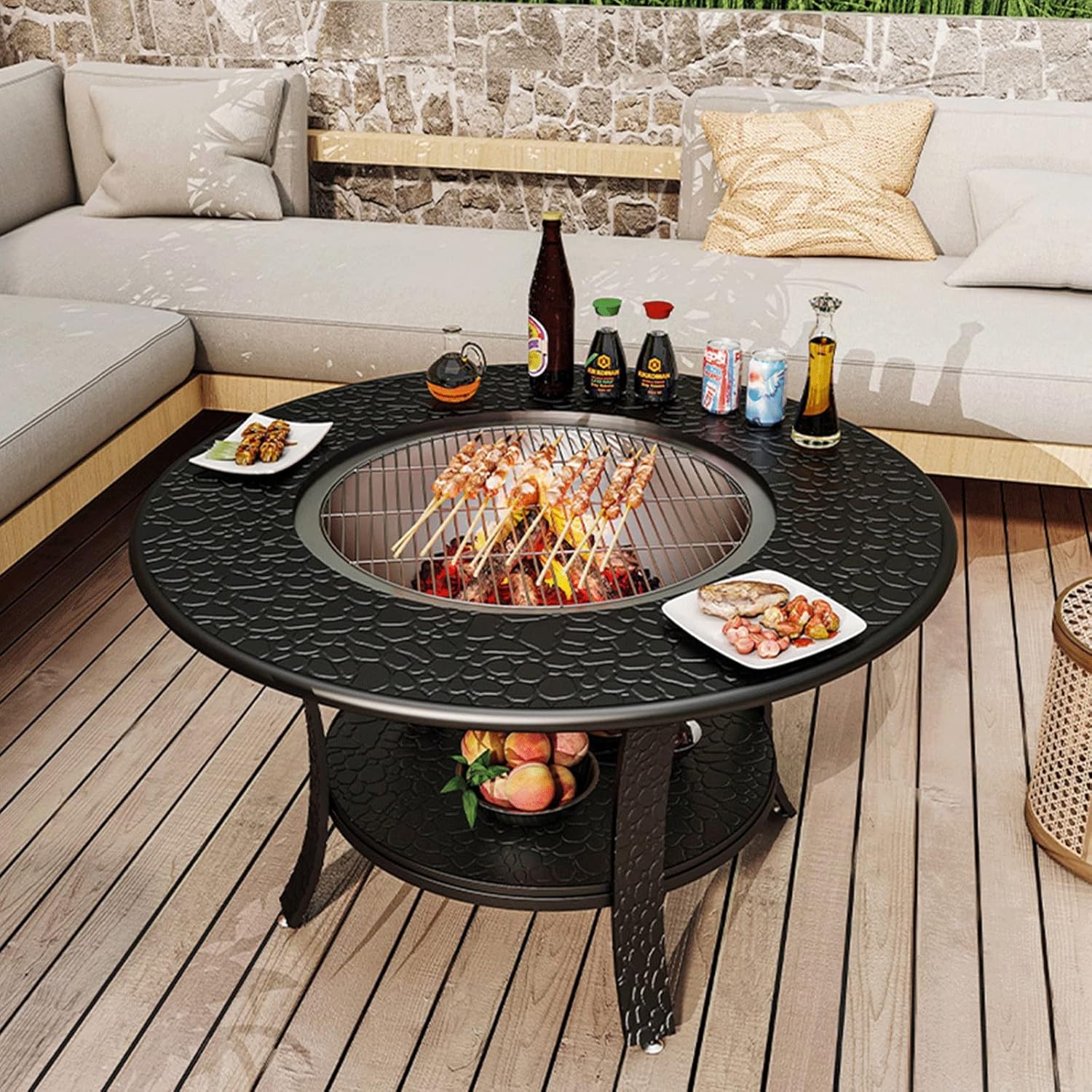Campfire Set, Wood Burning Pit, Patio Fire Pit, Wood Burning with Mesh Spark Screen, Campfire Outdoor Fire Pit, Poker with Fireplace
