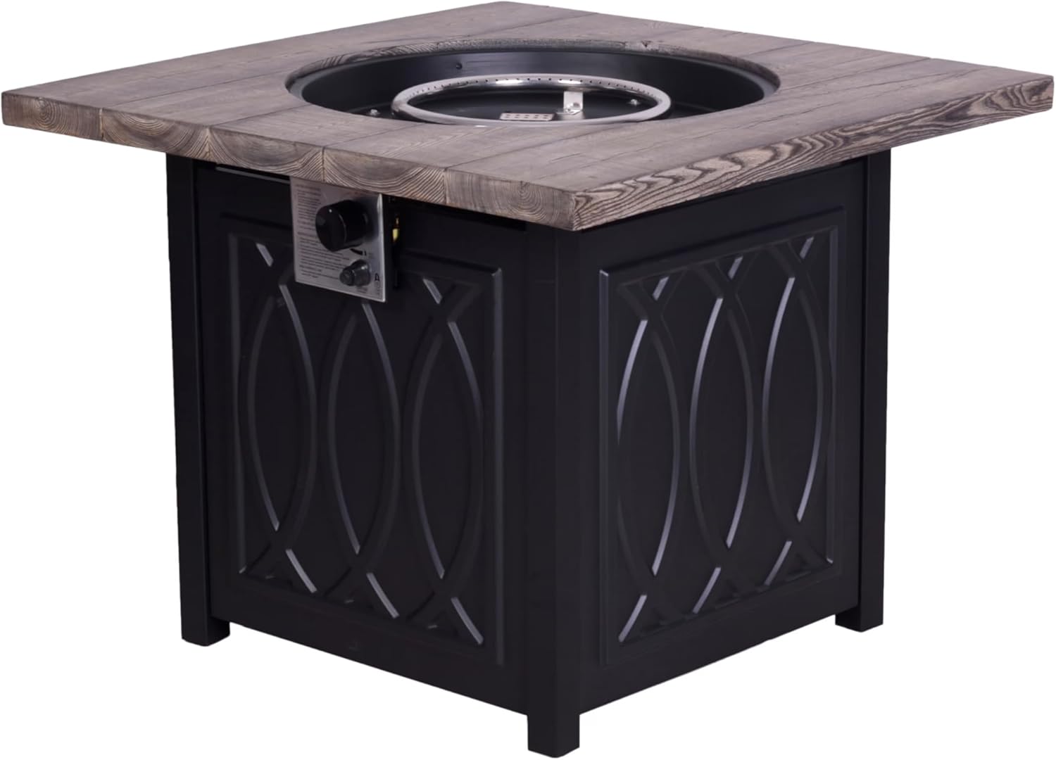 32 Inch Faux Woodgrain Table top and Steel Base Propane Outdoor Fire Pit Table with Lid