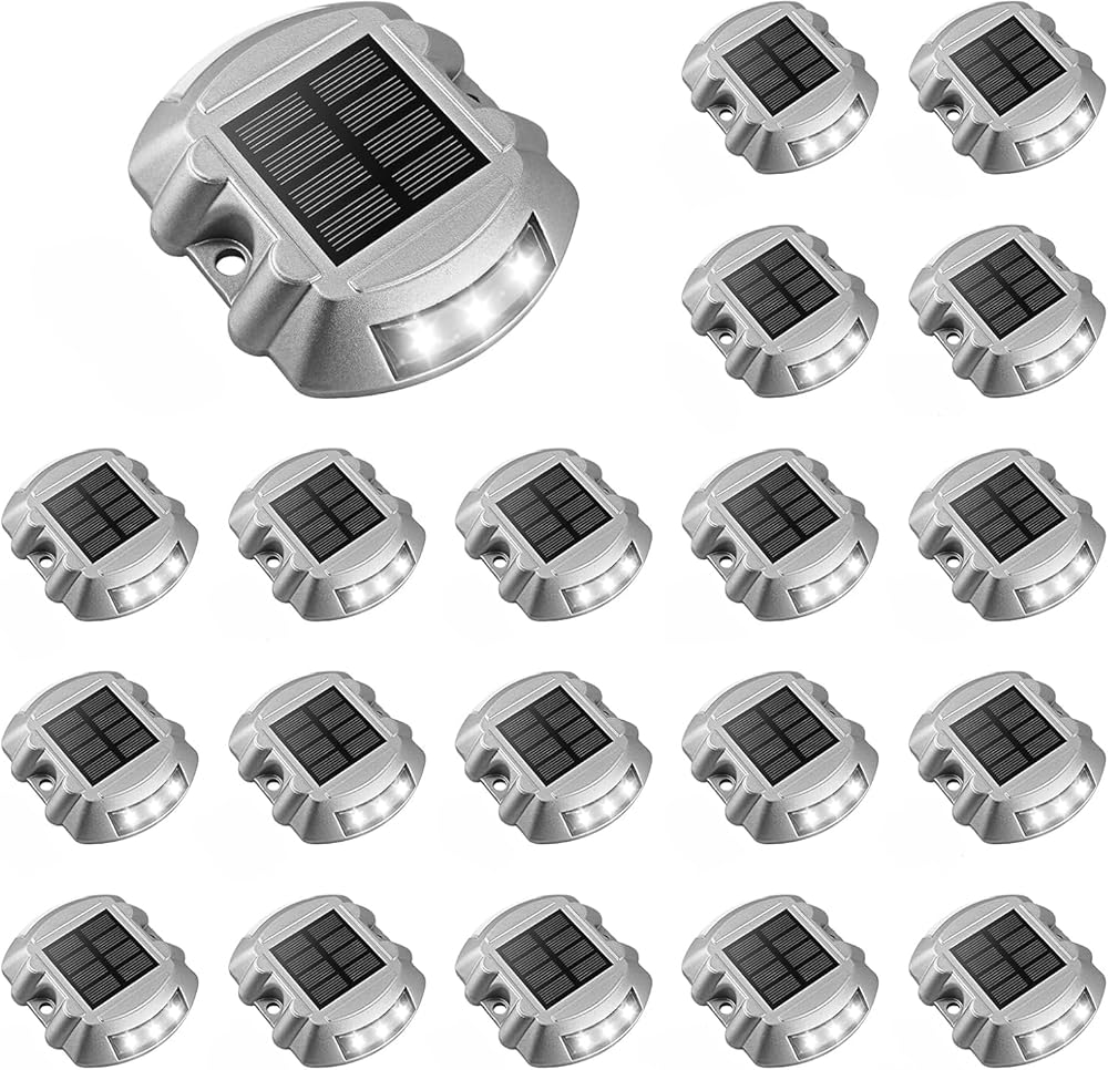 Solar Deck Driveway Lights, Outdoor LED Solar Powered Waterproof Warning Step Lights for Pathway Yard Driveway Sidewalk Garden (White, 20PCS)